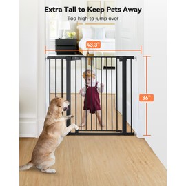 COMOMY 36" Extra Tall Baby Gate for Stairs Doorways, Fits Openings 29.5" to 43.3" Wide, Auto Close Sturdy Safety Dog Gate for House, Pressure Mounted Easy Walk Through Pet Gate with Door, Black
