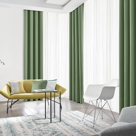 JSFLY Blackout Curtains for Bedroom Thermal Insulated Light Blocking Room Darkening Curtains Solid Grommet Window Drapes for Living Room, Set of 2 Curtain Panels 42 W x 63 L inch Long Greyish Green