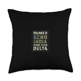 ROMEO ECHO INDIA ROME ECHO DELTA Military Phonetic Alphabet Throw Pillow
