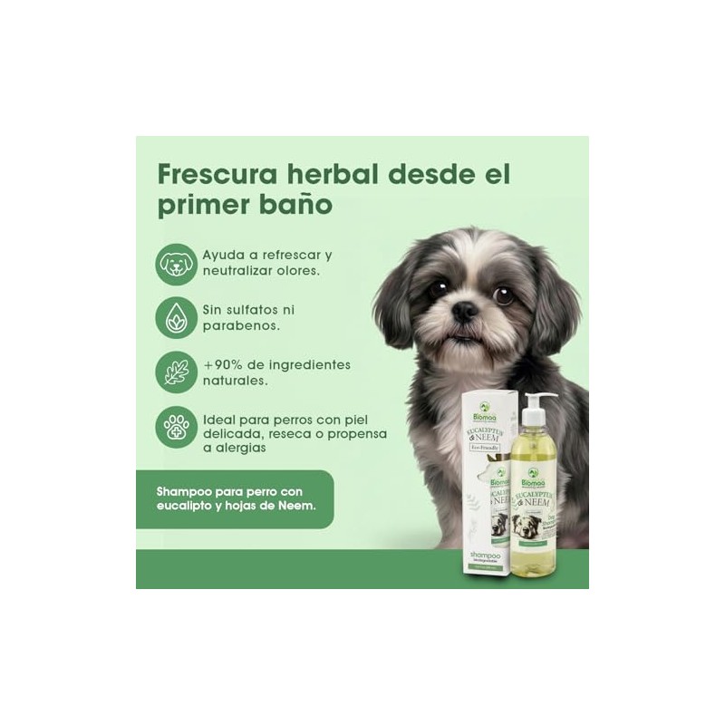 BIOMAA Shampoo para Perros con Extractos de Neem y Eucalipto,