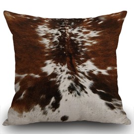 Smooffly Cushion Cover 18 x 18 Tri Color Brown Cowhide Print Throw Pillow Cover Cotton and Linen Pillow case for Sofa outdoor garden bed couch cushion 45 x 45 cm
