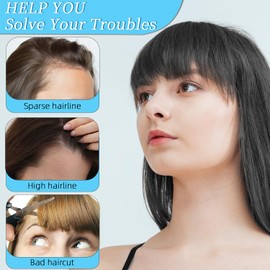 100% Human Hair Clip in Bangs for Women - Natural Bangs Look with Temples, Thin or Curved Bangs (Natural Black)