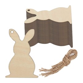 Rabbit Shaped Wood DIY Craft Cutout Hanging Ornaments with Hole Hemp Ropes Gift Tag for Easter Wedding Birthday Christmas Decoration (2.68x3.94 in, 20-Pack)