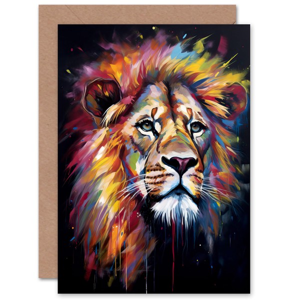 Artery8 The Lions Mane Vibrant Portrait Custom Greeting Card Personalised