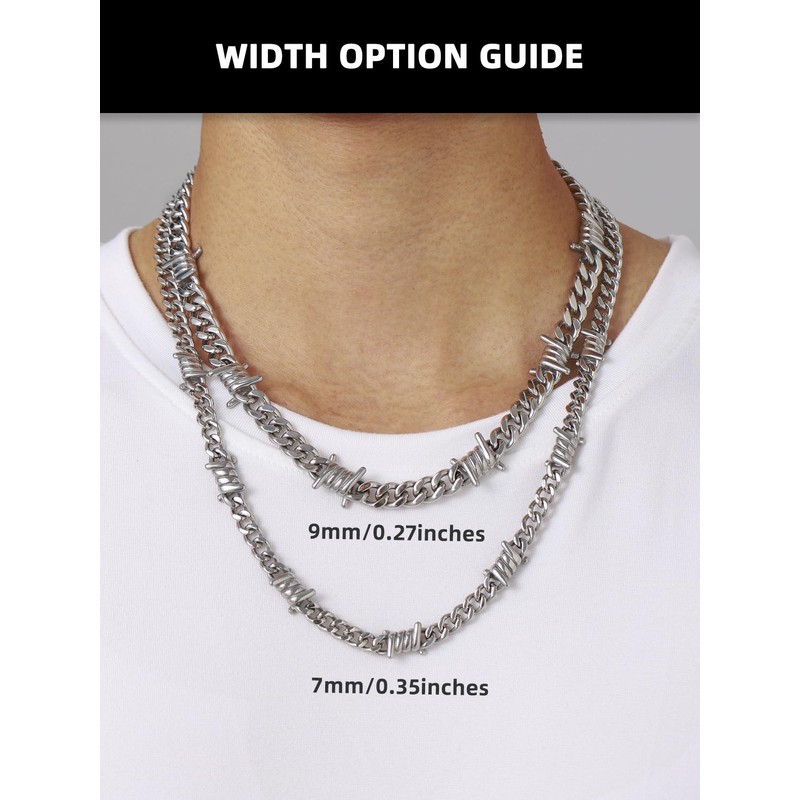Men Barbed Wire Necklace 7mm Thick Heavy Stainless Steel Chain