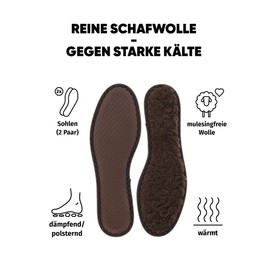 Bama Brown Wool Kid x2 Comfort Pure Wool Insole for Especially Cold Winter Days, Unisex Warmth Insole for Winter Shoes, 2 Pairs, brown