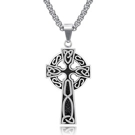 EVBEA Celtic Cross Necklace for Men Viking Irish Knot Serenity Prayer Pendant Crucifix Mens Jewelry with Stainless Steel Curb Chain