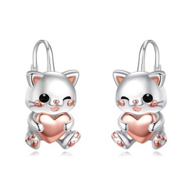 Cat Hoop Earrings 925 Sterling Silver Cat Earrings for Women Gift Cute Animal Huggie Earrings