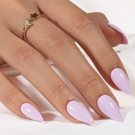 KQueenest Soft Gel Press on Nails Almond - Sheer Purple Nails for Sticking Almond Medium, Plain Lavender Fake Nails with Glue, Shiny Natural Artificial Nails Set for Women, 24 Pieces