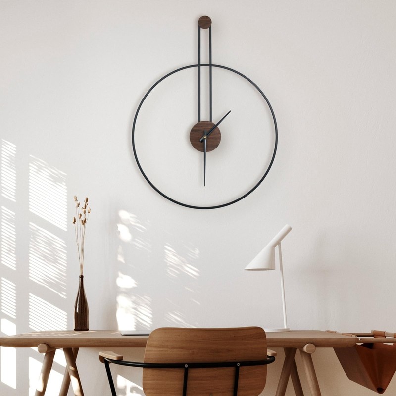 DRELIFAM Modern Wall Clock Large Wall Clocks with Walnut Dial