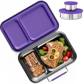 AOHEA Stainless Steel Lunch Box for Kids, Leak Proof Bento Lunch Box BPA Free 304 Stainless Steel Bento Box Stainless Bento Box with Containers for School and Office(Purple)
