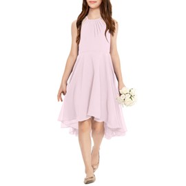 Galawaqe Fancy Kids Girls Junior Bridesmaid Dresses Girl Sleeveless Backless Crossed Straps Dress Wedding Prom Party Gowns Pink