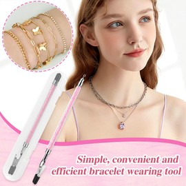 PEOUWNES Bracelet Helper Tool Diamond Jewelry Clasp Helper Fastening and Bracelet Assist Tool with Non-Slip Sleeve for Necklace Watch Clasps Zippers Crafts Adjustment（Pink）