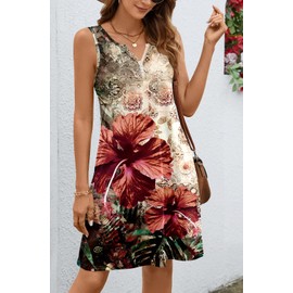 Ladlop Sundresses for Women Summer Casual V Neck Short Tank Dress with Pockets Floral Print 7 L
