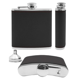 OUTDOOR SAXX Stainless Steel Hip Flask, 175 ml, Elegant Wild Leather Design, Anthracite, in Gift Box