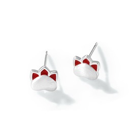 Kokoma Cute Cat Paw Print Stud Earrings Sterling Silver Tiny Studs Animal Pet Cartilage Earrings Tragus Piercing Post Hypoallergenic Ear Jewelry for Women Christmas
