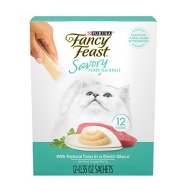 Purina Fancy Feast Squeezable Cat Treats Tube, Savory Puree Naturals with Natural Tuna in a Demi-Glace - (Pack of 10) 4.2 oz. Boxes