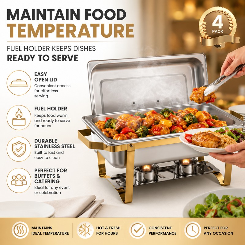 8QT Stainless Steel Chafing Dish Set for Buffets – Gold