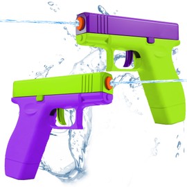 2 Pack Water Gun Squirt Guns for Kids - Mini Water Blaster Soaker 100cc Capacity Water Pistol Toys, Ideal Summer Gifts for Swimming Pool Beach Outdoor Water Toys for Boys Girls (Purple Green)