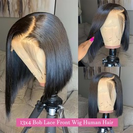 Yijimei Bob Wig Human Hair 13x4 Lace Frontal Wig Short Bob Lace Front Wigs Pre Plucked 180% High Density Straight Bob Wig for Women Free Part (natural black bob wig, 14 inch)