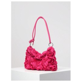 QWINEE Women's 3D Flower Clutch Purse Handbags Top Handle Shoulder Bags with Adjustable Strap, Hot Pink, One Size