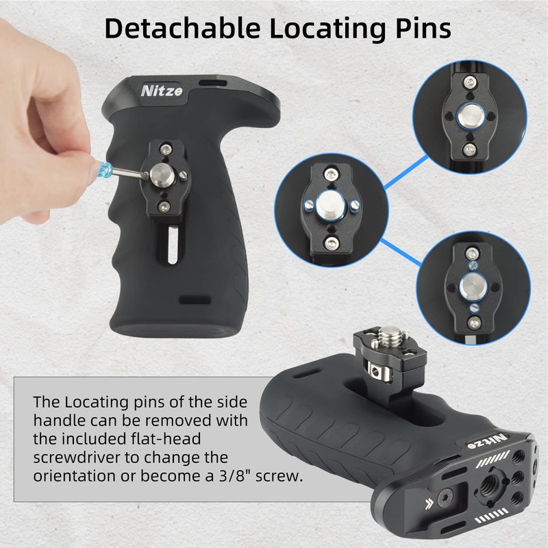 Nitze Ergonomic Side Handle with Detachable 3/8" ARRI Locating Pins,Aluminum