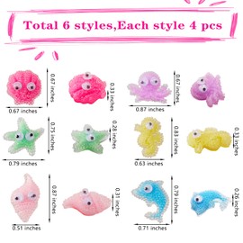 BEEFLYING 24 Pieces Resin Cabochons with Glitter Ocean Theme Painted Beads with Flatback Marine Embellishment Animals Shapes Slime Pendants for DIY Decor Scrapbooking Craft Supplies