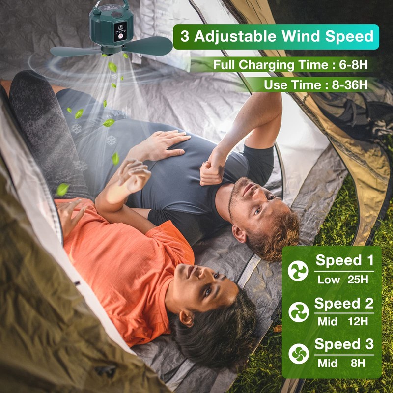DUKUSEEK Tent Ceiling Fans for Camping, 10400mAH Large Capacity Portable
