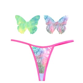 Neva Nude Rainbow Sherbet Tie Dye Velvet Pastel Naughty Knix G String Naughty Knix Set with Matching Butterfly Nipztix Pasties