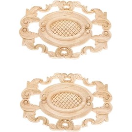 LizhiPier 2-Pack Wood Carved Door Center Onlay Appliques, Classic Accent Pieces Solid Carvings Decals for Ceiling Wall Cabinet Nightstands Headboard Dresser Craft Project(21x14cm/8.3x5.5in)