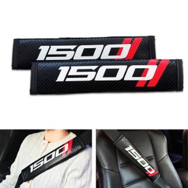 LeRoc Seat Belt Strap Cover Pad, Compatible with Dodge Ram 1500 2500 3500 Decoration, Interior Car Accessories, Carbon Fiber Leather, Shoulder Neck Cushion Protector, 2 PCS, Black and Red, (1500)