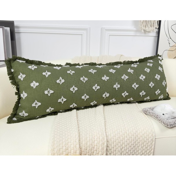 DRNOU Boho Long Lumbar Pillow Cover 12x48 with Tassel Fringe,3D