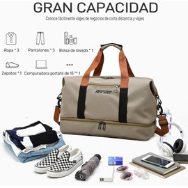 JeeLeeko Maleta Deportiva Bolsa para gym Diseño de Separación Húmedo y Seco Bolsa de viaje con ompartimento para Zapatos, para Hombres y Mujeres moda impermeable(Caqui)