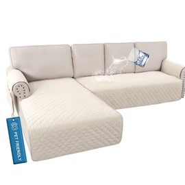 H.VERSAILTEX 2-Piece L Shape Sofa Cover 100% Waterproof Couch Cover Sectional L Shape Thick and Durable Sectional Couch Covers for Dogs Washable(Left Chaise + 3 Seat Sofa, Coconut Milk)