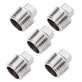 Pysrych Stainless Steel 304 Cast Pipe Fitting, Square Head Cored Plug, 1/2" NPT Male (Pack of 5)