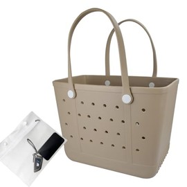 UeKeKicg Extra Large Rubber Tote Bag Beach Bag, Washable Durable Open Beach Tote Bag, Travel Totes Bag for Pool Boat Sports (Almond)