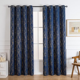 Rockala Grommets Blackout Long Window Curtains Navy Blue Gold-52W*84L 2PCS Drapes for Bedroom