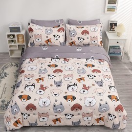 Gusuhome 7 Piece Kids Dog Comforter Full Size Cute Animal Dog Bedding Set Bed in A Bag for Boys Girls All Season (1 Comforter, 1 Flat Sheet, 1 Fitted Sheet, 2 Pillowcase and 2 Pillow Sham)