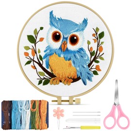 TINDTOP Embroidery Kit for Beginners Adult, Owl Embroidery Kit for Beginners Include Embroidery Cloth Hoops Threads for Craft Lover Hand Stitch with Embroidery Skill Techniques