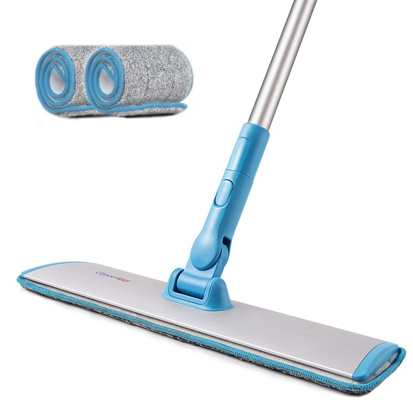CLEANHOME Microfiber Mop Aluminum, Floor Cleaning Dust Mops with Extension Pole and Washable Replacement Pads for Hardwood Cleaning, Blue