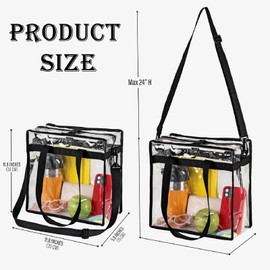 Clear Tote Bag, Clear Handbag, Large Clear Tote Bag, See Through Bag, with Adjustable Shoulder Strap and Zipper Closure, Perfect for Stadium, Work, Sports Games, Concert