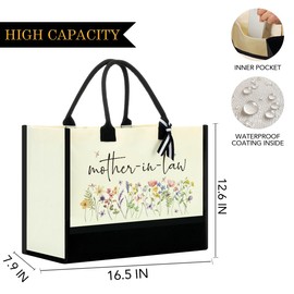 Mother in Law Gifts Gifts for Mother in Law Grandma Practical Gift for Grandma Canvas Tote Bag Ideas First Time for Women Birthday Christmas Flower Reusable Beach Bag Shopping Bags