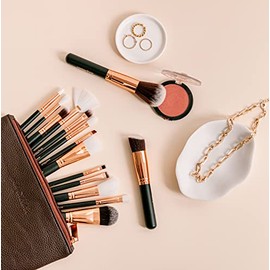 15 Piezas de Brochas con Bolsa Cosmética para Maquillaje (Cafe-Golden)