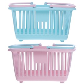 HANABASS Pretend Shopping Basket with Handles, 2Pcs Handheld Grocery Shopping Baskets for Kids' Play, Assorted Colors, PP Material, 6.3 x 5.1 x 3.1 Inches