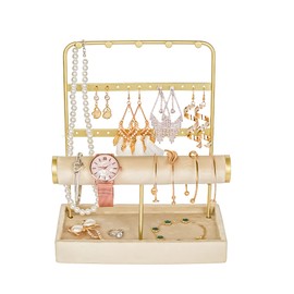 NOBELLUXE Jewellery Organiser – 3-Tier Jewellery Stand with T-Bar Bracelet Holder – Durable Metal Necklace Holder with Room for Earrings, Bracelets, Brooches and Watches