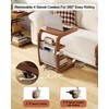 AQIMUELE Wooden C-Shaped End Table,Couch Desk with 2 Lockable Wheels,4-Tier