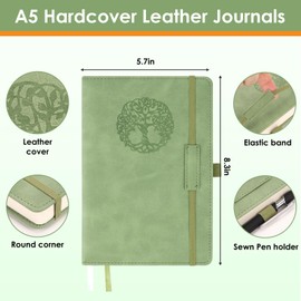 Thick Hardcover Lined Notebook Journal for Writing, A5 Hardcover Leather Journals College Ruled Notebooks for Women Men 300 Pages 5.7 x 8.3 Inches Sage Green