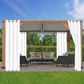 LORDTEX Waterproof Indoor/Outdoor Curtains for Patio - Thermal Insulated, Sun Blocking Blackout Curtains for Bedroom, Porch, Living Room, Pergola, Cabana, 52 x 95 inch, Pure White, Set of 2 Panels