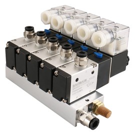 Baomain 5 Space Pneumatic Solenoid Valve 3V210-08 24VDC PT1/4 2 Position 3 Way with Base Muffler Quick Fittings Set
