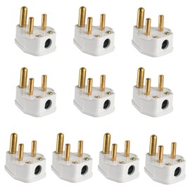FOROREH 10Pcs 5A Pin Plugs, 3-Pin Mains Plug Adaptor, White 3 Pin Lighting Plugs for Stage Lighting Lamp, Flood Lights, Spotlights, Landscape Lights